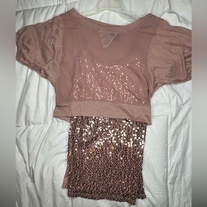 Champagne/Pink Sparkly Dress, can be worn with see through shirt over or without